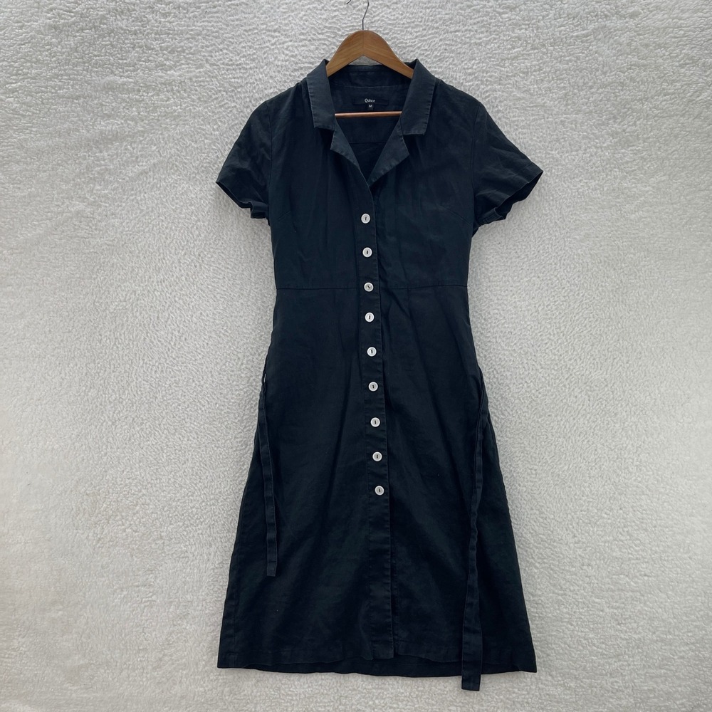 Quince Shirt Dress Womens Medium Black Midi Linen Lightweight Summer Beach Vacay